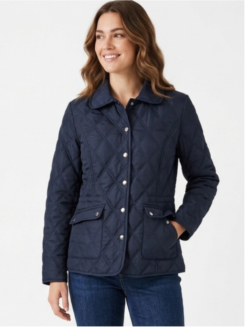 Women's Northern Reflections Navy Blue Diamond Quilted Snap Front Field Jacket M